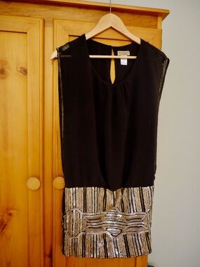Brown and Gold Moon Collection Mini Dress with Gold Sequins